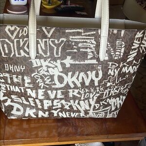 DKNY Brown and White Shoulder Bag